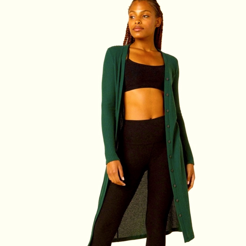 Beyond Yoga Waffle Knit Duster - Forest Green - Picture 2 of 6